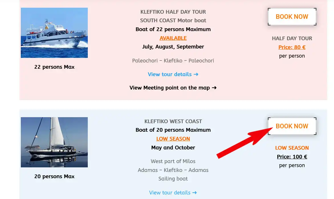 STEP 1 Choose your boat and tour and press BOOK NOW