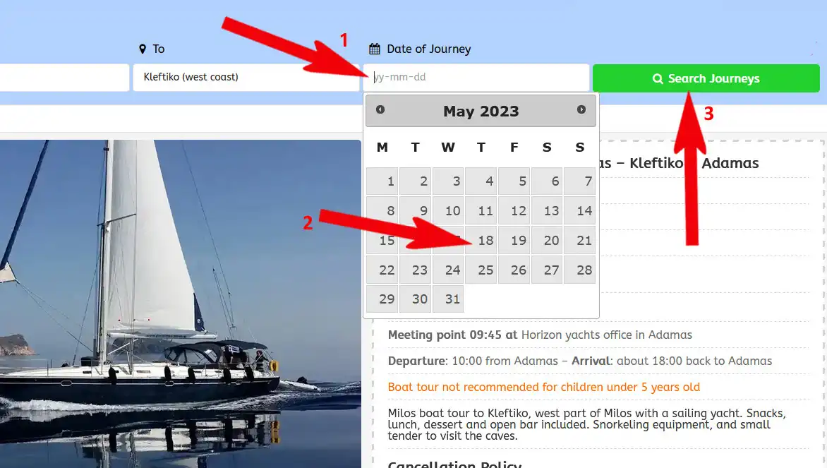 STEP 2 Choose the date and press ''Search Journey''